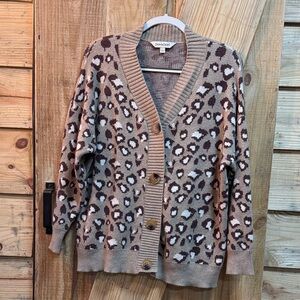 DAVI & DANI Leopard Print Cardigan - Brown and Cream